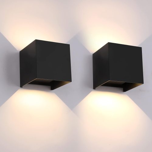 Mille Lucciole 12W 2Pack Outdoor Wall Lights Exterior/Interior,LED Black Outdoor Wall Sconces Light Fixtures Modern,IP65 Waterproof Square Aluminum Wall Lamps, Up and Down Lights 3000K Warm Lights