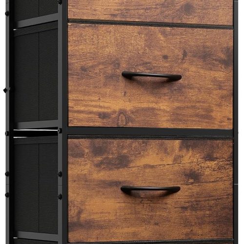 WLIVE Small Dresser Nightstand for Bedroom, 4 Drawers, Rustic Brown