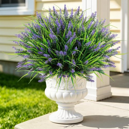 WF3078MAX_1 Agusbagli 24 Bundles Artificial Grass Fake Plants, Outdoor Fake Monkey Grass Greenery UV Resistant Faux Plastic Shrubs Arrangement for Patio Garden Porch Home Window Hanging Planter Decor - Purple
