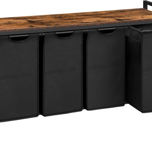 WF3527MAX_1 HOOBRO Laundry Sorter 4 Sections, Laundry Hamper with Wheels, 42 Gal (160 L), Rolling Laundry Basket, Pull-Out and Removable Oxford Fabric Bags, Rustic Brown and Black BF04XY01