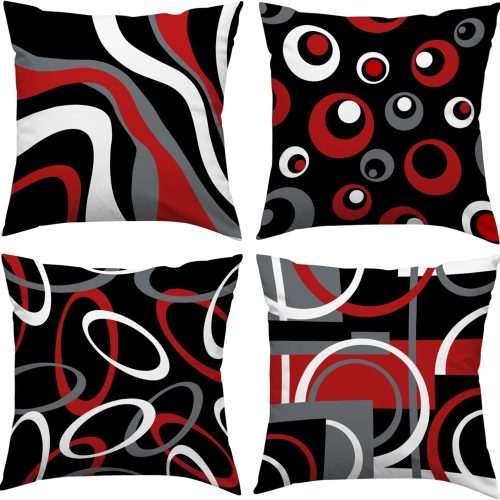 Black and Red Decorative Throw Pillow Covers 18x18 Set of 4