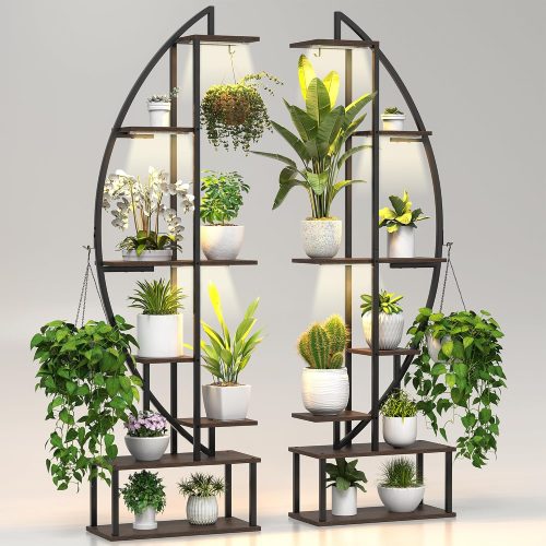 WF4516MAX_1 Plant Stand Indoor with 6 Grow Light, 65" Tall 7 Tier Black Half Moon Shelf