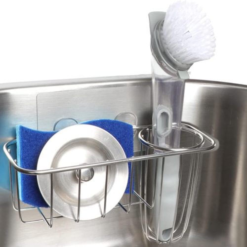 HULISEN Kitchen Sponge Holder, Stainless Steel Sink Caddy with Brush Holder