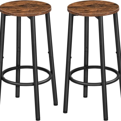 HOOBRO Bar Stools, Set of 2 Bar Chairs, Kitchen Round Height Stools with Footrest, Breakfast Bar Stools, Sturdy Steel Frame, for Dining Room, Kitchen, Party, Easy Assembly, Rustic Brown BF03BY01