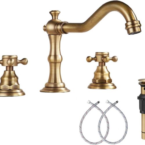 8" 2 Handles 3 Holes Bathroom Sink Faucet Antique Brass