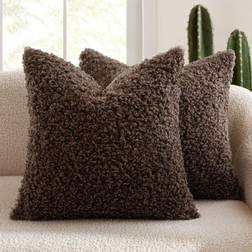 MIULEE Decorative Faux Fur Pillow Covers Sherpa 18x18 Chocolate