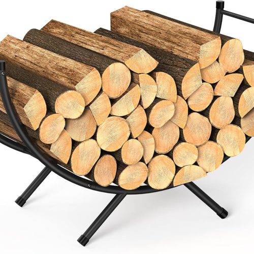 Curved Firewood Rack,33 in Powder-coated Log Holder for Firewood Storage