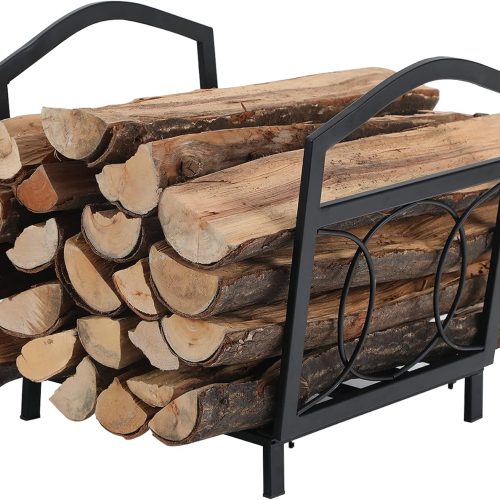 WF9514MAX_1 GREEN PARTY 17 Inch Small Firewood Rack Indoor/Outdoor Metal Firewood Holder, Decorative Fire Log Holder for Fireplace,Fire Pit,Heavy Duty Wood Rack,Wood Stove Accessories, 17" L X 13" W X 16" H