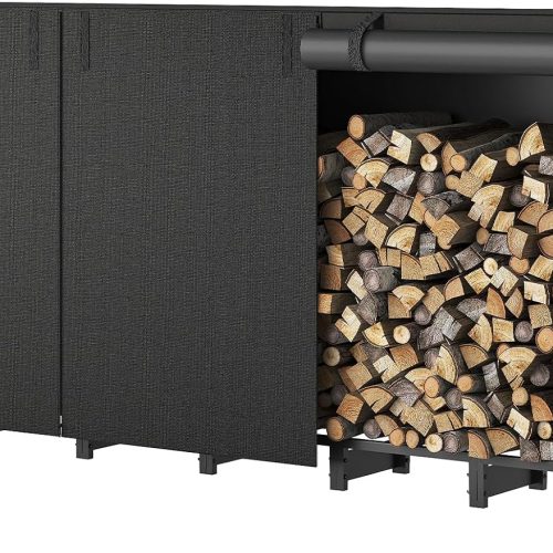 HOOBRO 8FT Firewood Rack with Cover, Outdoor Adjustable Firewood Log Rack
