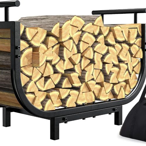 nalone 30 Inch Firewood Rack with Carrier Bag, Wood Rack for Outdoor Patio and Indoor Fireplace, Metal Wood Storage Log Holder for Outside Patio Deck