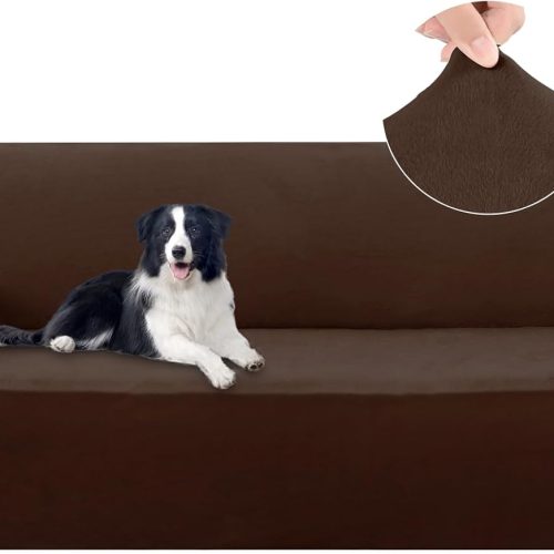 U-NICE HOME Velvet Sofa Covers Stretch Couch Covers Large, Chocolate