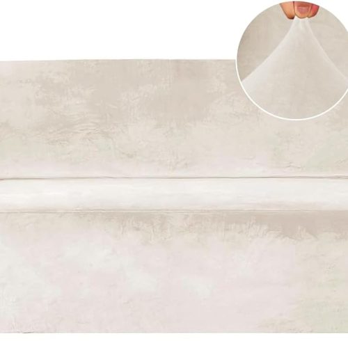 Turquoize Velvet Couch Covers Sofa Covers for 3 Cushion Couch Stretch Sofa Slipcovers with Non Slip Elastic Bottom Furniture Protector for Pets Crafted from Soft Thick Velvet Fabric (Sofa, Ivory)