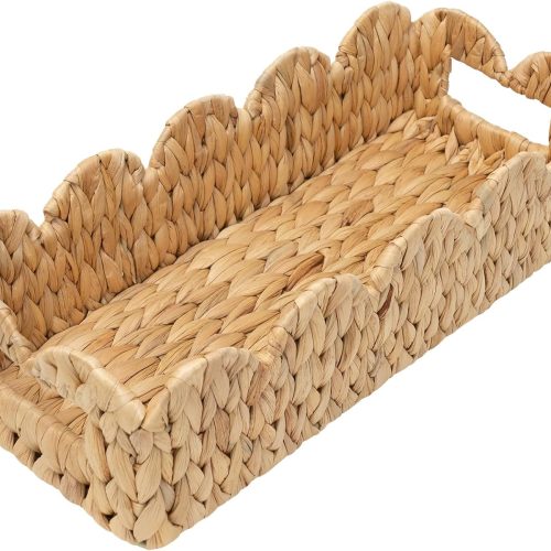 Coeusy Scalloped Toilet Paper Basket, Wicker Basket for Bathroom, Natural
