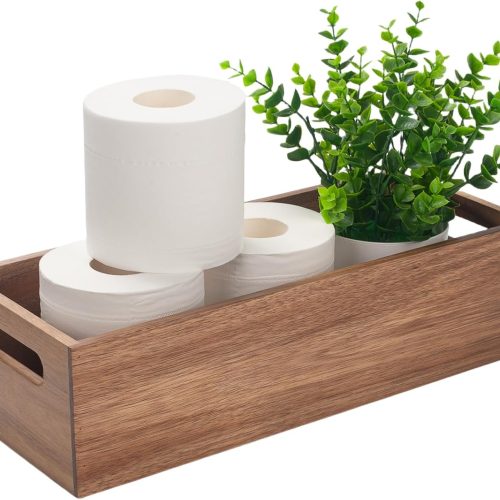Toilet Tank Basket, Toilet Paper Basket for Back of Toilet Tank Top, Acacia Wood Bathroom Storage Basket for Organizing and Decor (15 x 6 x 4 inch)