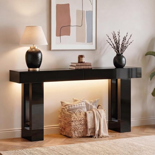 ChooChoo High Gloss 63 Inch Long Console Table with LED Light