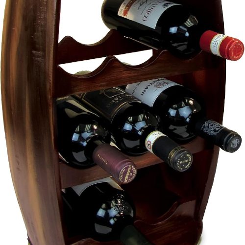 CoTa Global Alexander Wooden Barrel Wine Rack - 8 Bottles Wine Storage Rack, Free Standing Wooden Wine Rack, Liquor Bar Wine Wine Bottle Rack, Rustic Wine Bottle Holder, Wall Mounted Wine Rack