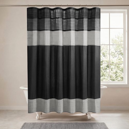 Madison Park Amherst 72 x 72 Bathroom Shower Curtain, Faux Silk, Black