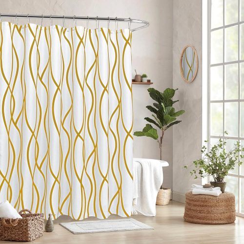 Fabric Modern Shower Curtain-Gold and White Shower Curtains for Bathroom