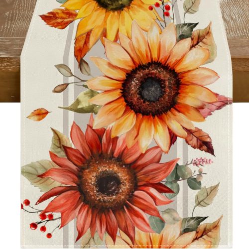 RABUSOFA Fall Table Runner 13x72 Inch Sunflower Fall Decor for Home