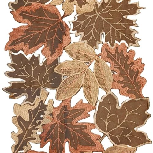 Fall Leaf Embroidered Table Runner 36 Inches for Thanksgiving and Autumn Harvest Decoration (16''x36'', Coffee Colored Maple Leaves)