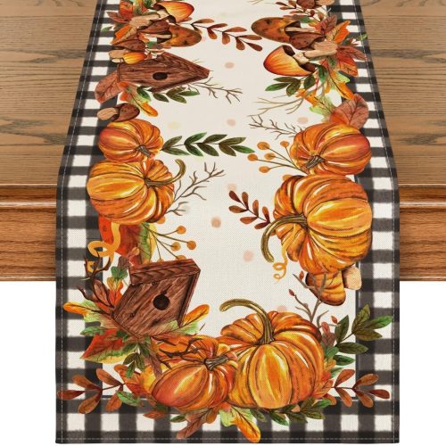 WFOOOO1137YRM_1 Tudomro 13 X 72 Inch Fall Plaid Table Runner Orange Boucle Fluffy