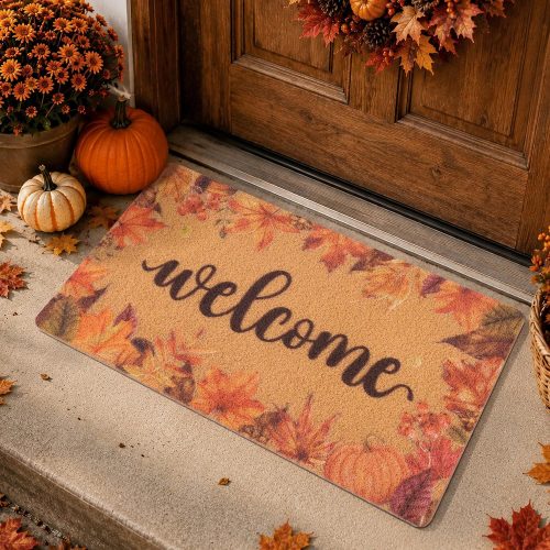 Fall Maple Leaf Door Mat, Autumn Welcome Doormat for Front Door, Porch