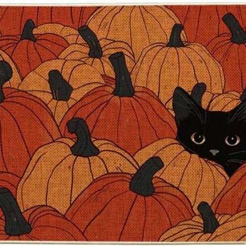 Artoid Mode Black Cat Pumpkin Fall Doormat 17x29 Inch
