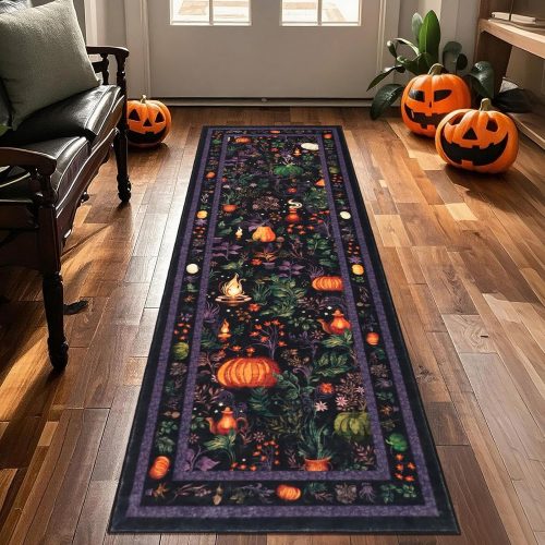 nesrt Fall Fantasy Runner Rugs for Hallway 2x6ft Non Slip, Autumn Halloween Kitchen Bedside Rug Runner Washable, Soft Holiday Pumpkin Floor Carpet for Bedroom Hall Bathroom Laundry Room Decor (Black)