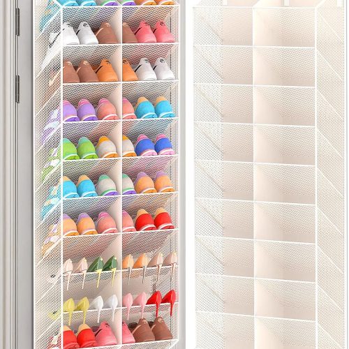 UVIAHOMI Over the Door Shoe Organizer for 20-30 Pairs, 10-Tier, Beige