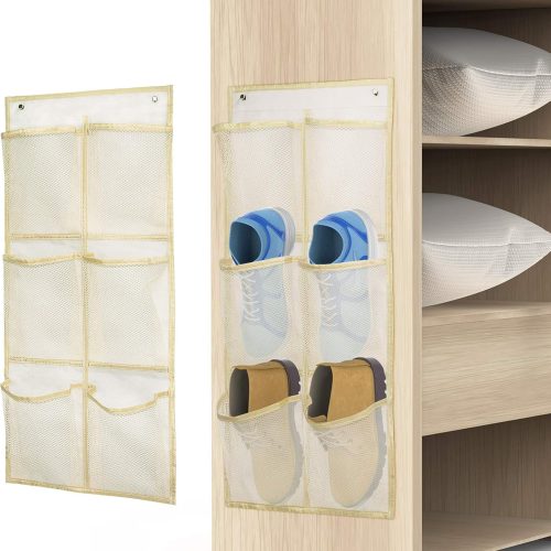 Wall Mounted Shoes Rack 2Pack/Can Store 6Pairs of Sneakers,with Sticky Hanging Mounts, Shoes Holder Storage Organizer Shelf,Door Shoe Hangers (SM06-Beige-2)