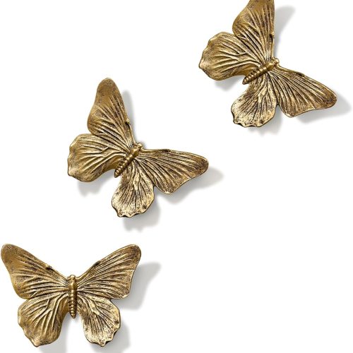 GUSFREUD 3D Butterfly Wall Decor Set – Resin Wall Decor for Living Room, Bedroom, Bathroom, Dining Room, Outdoor and Gallery Walls - Antique Copper - Set of 3