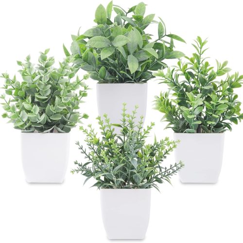 Der Rose 4 Pack 7" Mini Fake Plants, Artificial Plants for Bathroom Decor