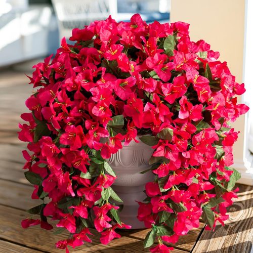 Faux Bougainvillea Artificial Flowers Plants for Outdoors Outside Decoration, 2 PCS Fake Flowers Silk Long Trailing Vines UV Resistant Realistic for Front Door Porch Planter Urn Patio Balcony Hot Pink