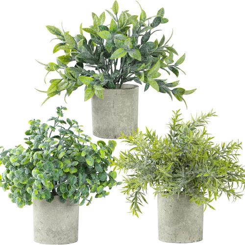 3 Pack Life-Like Potted Fake Plant, Artificial Plants Indoor, Artificial Frost-Hung Green Plants，No Need for Maintenance，Suitable for Desktop or Shelf Decoration in Homes and Offices