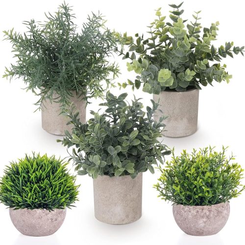 Fake Plants,5 PCS Small Artificial Greenery Eucalyptus Plant Indoor in Pots