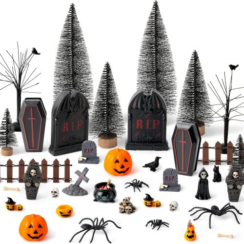 CNhoqc Village Scene Ornaments Accessories, Halloween Garden Miniatue Set