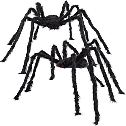 1 2 Pack 5 Ft Halloween Outdoor Decorations Hairy Black Spider, Scary Giant Spider, Fake Large Haunted House Props, Halloween Yard Lawn Decorations Party Indoor Decor