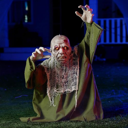 1 JOYIN Halloween Animated Zombie Groundbreaker Outdoor Decor with Light Up Eyes Creepy Animatronic Decorations with Movable Arms for Halloween Party Prop and Lawn Patio Yard Outside Decorations