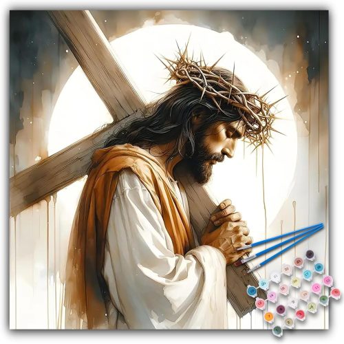 1 Paint by Numbers Kit for Adults, Jesus Cross Acrylic Canvas Painting Set