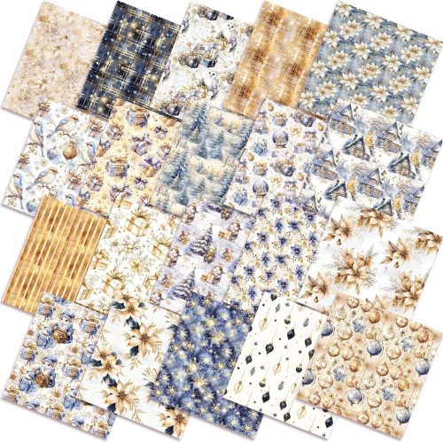 1 Oudain 60 Pcs 10 x 10 Inch Christmas Blue Gold Quilting Fabric Squares
