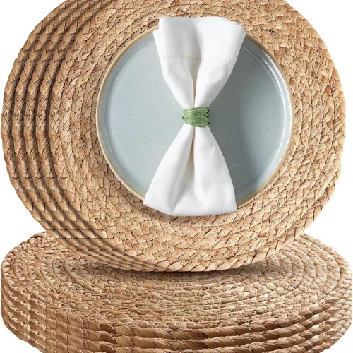 Set of 4 13.8" Round Hand-Woven Placemats Table Mats for Dining Table Protector