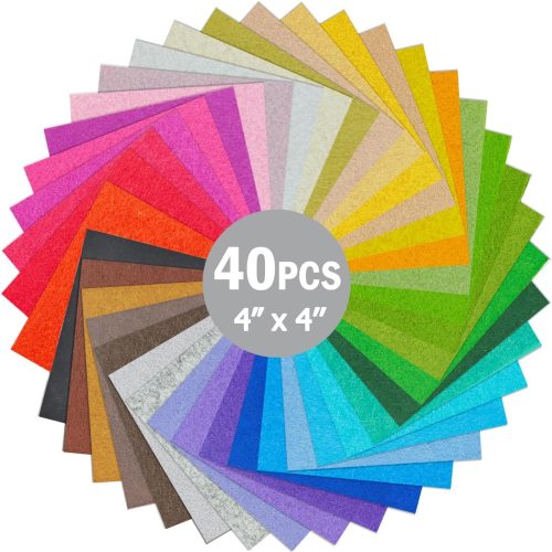 40PCS Felt Fabric Sheets Craft - 4"x 4" Assorted Colors - 1mm Thick Square Nonwoven Felt Fabric for Crafts DIY