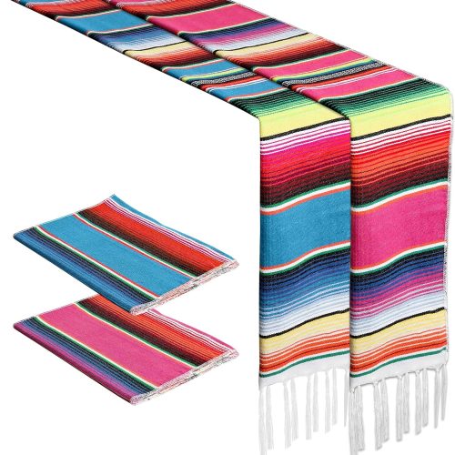 2PCS Mexican Table Runner 14 x 86 in Boho Dia De Los Muertos Decorations