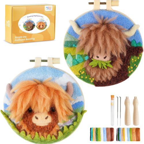 Needle Felting Kit,Embroidery kit for Beginners,Punch Needle Kits Adults Beginner,Punch Needle kit for Beginners, Includes All Tools and Materials,Easy to Follow Instructions and Videos(Highland Cow)