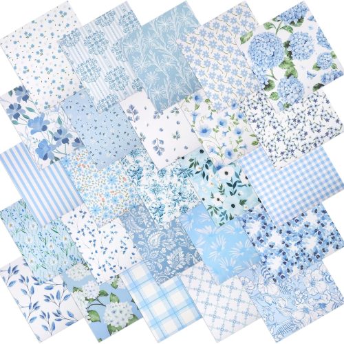 25 Pcs Blue Quilting Fabric Squares 10 x 10 Inch Cotton Precut