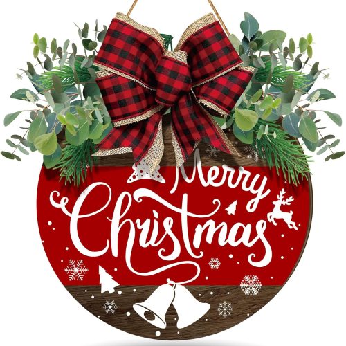 Boao Christmas Door Decorations Wooden Merry Christmas Front Door Sign