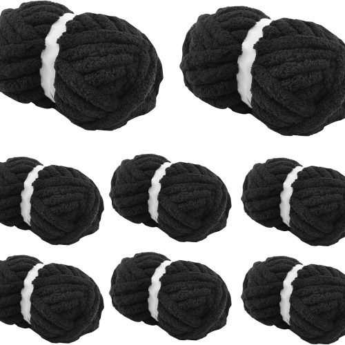 Chunky Yarn for Hand Knitting 8 Pack, Fluffy Thick Yarn for Crocheting, Soft Bulky Chenille Blanket Yarns for Handcrafts & DIY(Black 28yds 8oz Each Skein)