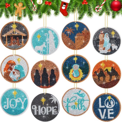 12 Pcs Diamond Art Christmas Ornaments Diamond Painting Ornament Nativity