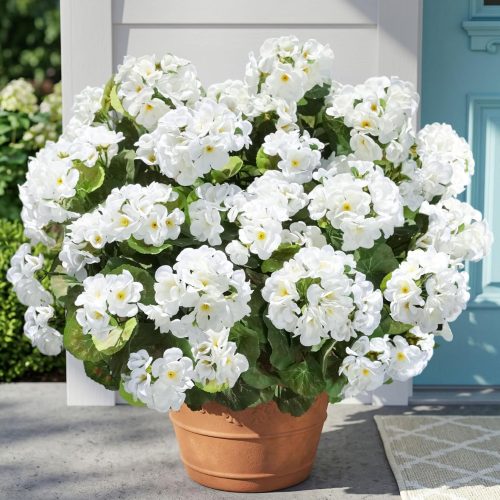 Fake Geraniums Artificial Flowers for Outdoors Outside, 6 Bundles White Silk Geraniums Fake Flowers Plants Realistic UV Resistant Faux Flowers for Outdoor Planters Garden Balcony Yard Porch Indoor