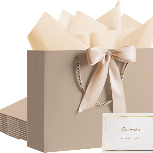 PASEOTA 10 Set Medium Gift Bags with Handles (Champagne, 12.6x9.8x4.3 In)
